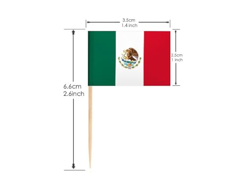 JAVD CYPS 100 Pcs Mexico Flag Mexican Toothpick Flags, Small Mini Stick Cupcake Toppers Mexican Flags,Country Picks Party Decoration Celebration Cocktail Food Bar Cake Flags