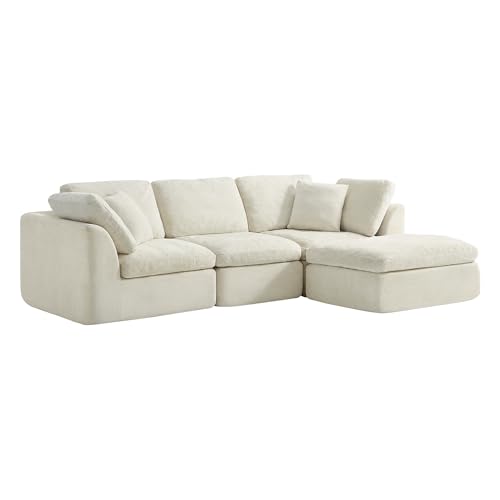 Image of CHITA 108 inch Cloud Sectional Couches for Living Room, Boneless L-Shape Sofa with Ottoman, 3 Seater Modular Sectional Sofa, Cream