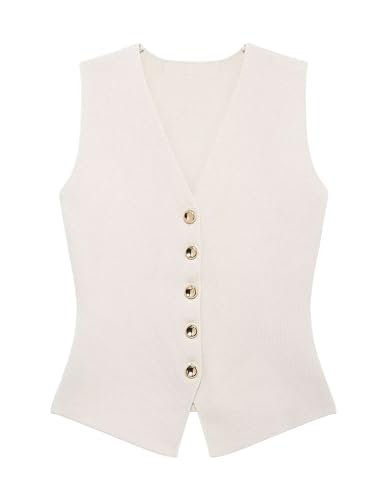 Women's 2025 V-Neck Sleeveless Knitted Sweater Vest Dressy Button Up Sweater Tank Tops Casual Outfits2