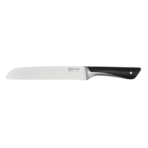 Tefal Jamie Oliver Brotmesser 20 cm, hohe Schneideleistung, unverwechselbares Design, widerstandsfähige und langlebige Klingen, Küchenmesser Edelstahl, Schwarz, K26703