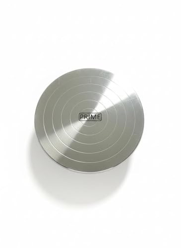 Image of Prime Bakers and Moulders Professional Bakeware Stainless Steel Cake Decorating Turntable, Round Display Stand with 360-Degree Rotating Base, Silver, Metal, Smooth Finish, Anti-Slip Base (10 Inch)