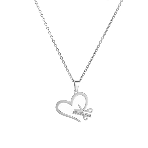 Dreamtimes Collar de acero inoxidable para mujer en forma de corazón peine tijeras gargantilla colgante de peluquero joyería punk de moda joyería de moda para mujer, regalo de cumpleaños (plata) Cover