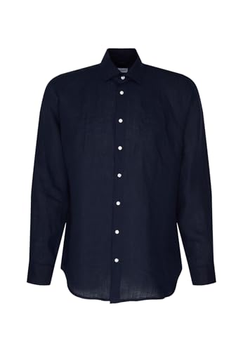 Seidensticker Camicia da Uomo Business, vestibilità Normale, Morbida, Colletto Kent, Maniche Lunghe, 100% Lino, Blu, 43