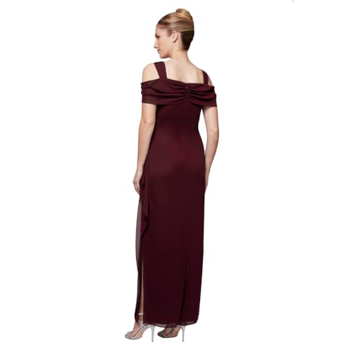 Image of Alex Evenings Women's Long Cold Shoulder Mother of the Bride Dress with Beaded Detail at Hip