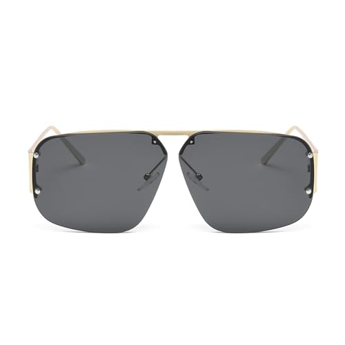 YAMEIZE Trendy Metal Rimless Frame Sunglasses - Retro Oversized Square UV400 Protection Sun Glasses for Women Men Outdoor2