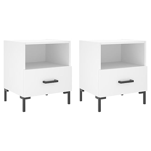 Petite table de chevet blanche lot de 2 meuble rangement bois