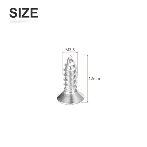 DTGN 100Pcs M3.5x12mm Flat Head Wood Screws, 304 Stainless Steel Phillips Self Tapping Screws - Good for Woodworking Furniture - Silver - Image 2