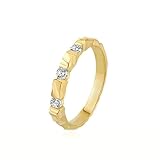 Epinki Fashion Jewelry Rings for Women 18K Gold with 3 Round Moissanite Rings Simple Engagement Wedding Size 11.5