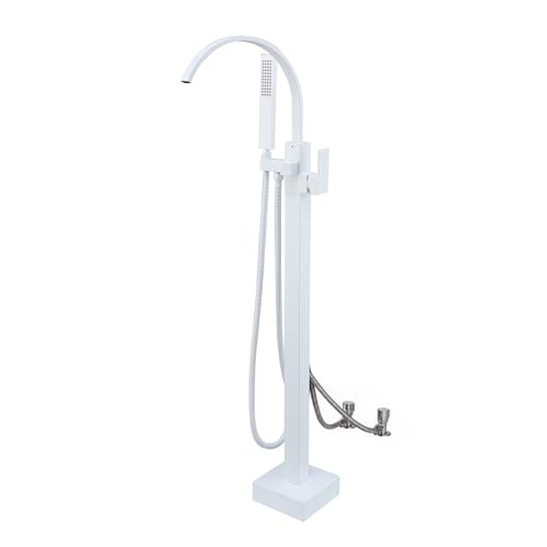 Robinet Baignoire Ilot Blanc Robinet De Baignoire Avec Douchette, Pivotant À 360° Bec, 2 Modes De Poignée, Autoportante Mitigeur Robinet Pour Baignoire Ilot...