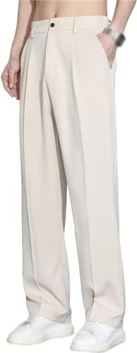 Generic Summer Thin Wide Leg Straight Leg Loose Suit Pants Men, Business Casual Button Zipper Fly Trousers with Pocket
