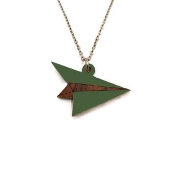 Sastree Colgante Avión Original Verde | Edición Limitada Solo 365 Unidades | Madera Sostenible Pintado a Mano | Detalle Amantes Aviación y Viajes (Acero Inox Plata)