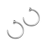 Abaodam Anillo de Nariz Abierto en C de Acero Quirúrgico y Titanio 6 Mm, 2 Unidades, Color Acero, para Perforación Nasal Unisex y Uso Diario