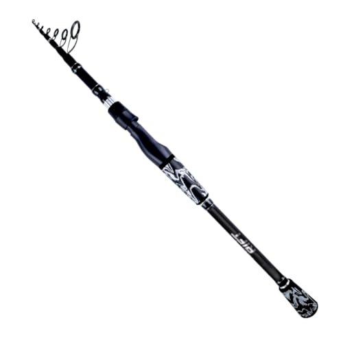 RIFT Venture Telescopic Fishing Rods, Rubber Grips, Fuji Guides, Carbon Fiber Rod, Durable Solid Carbon Tip, Floating Guides, Spinning Casting Travel Rod (Spinning - Medium Heavy - Black/Silver)