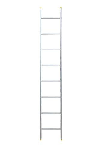 Bayersystem BS-DJ 1x8 Aluminium Anlegeleiter, 8 Sprossen, bis 150 kg belastbar, Leiterhöhe 2,17 m, max. Arbeitshöhe 3,04 m, Profi-Leiter, Stufenanlegeleiter, Silber/Gelb