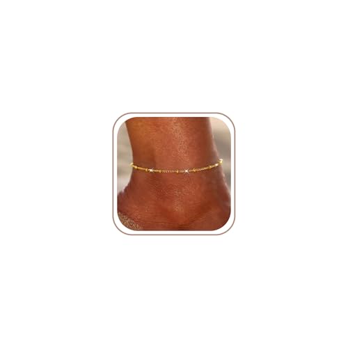 HARJJME Gold Silver Anklets for Women Waterproof 14K Gold Plated Ankle Bracelets Cubic Zirconia Anklets Non Tarnish Beach Foot Chain Jewelry by HARJJME - Used condition - US$5.94
