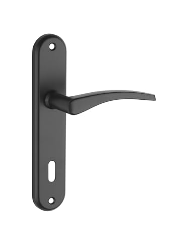 THIRARD Ensemble de Poignées pour Porte de Chambre, Vesta Trou de Clé, Carré 7 mm, Entr'axes 165 mm, Noir, Esthétiques Et Pratiques, Aluminium Embouti, Couleur Nickelé Satiné