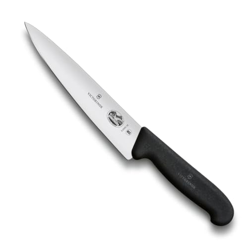 Image of Victorinox Swiss Fibrox Carving Knife, Stainless Steel Vegetable & Fruit Cutting Straight Blade Knife for Professional and House Use, Black, 19 Cm, Swiss Made