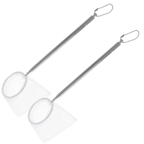 LONZIKP Retini Rotondi Mini (2 Pezzi) con Manico Telescopico per Acquario, Rete a Maglia Fine in Acciaio Inossidabile per Cattura Delicata Pesci, Gamberetti e Pulizia Vasca.
