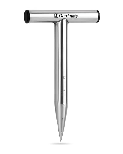 gardmate Stainless Steel Hand Dibber with Depth Markings & T-Handle Rust-Resistant Bulb Planter Tool for Seeds Seedlings & Bulbs Ergonomic Design for Garden & Lawn