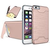 iPhone 6S Plus Case, Teelevo [Card Slot Holder] Dual Layer Heavy Duty Shock Absorbent Wallet Case with Credit Card Slot and Kickstand [Protective Card Case] for iPhone 6S Plus/6 Plus - Rose Gold