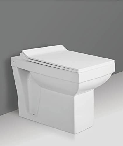 Image of SENISTO Ceramic Floor Mounted Commode /European Water Closet S trap /One Piece Western Toilet Commode /WC /EWC S Trap Outlet Is From FLOOR With Soft Close Seat 21 X 14 X 16 INCH (White Glossy Finish)