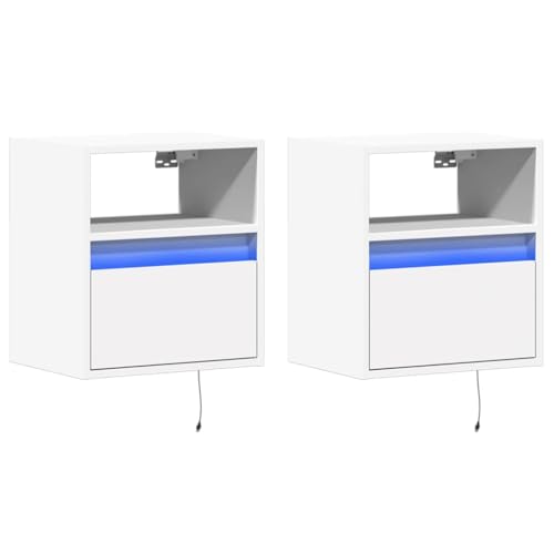 Table de chevet LED RVB avec tiroir et compartiment de rangement mural blanc