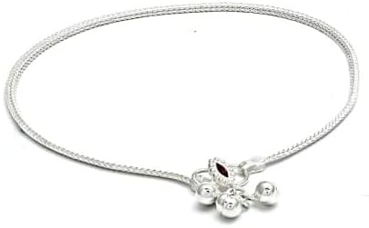 Nirvi 925 Pure silver chandi payal/anklets with plain chain and ghungroo at the end simple payal for ladies/women/girls