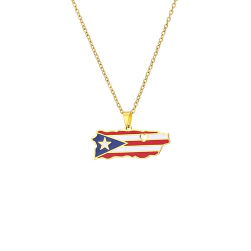 DATOA Minimalist Stainless Steel Puerto Rico Map Pendant Necklaces for Women Trendy Personalized Outline Necklace-Gold2