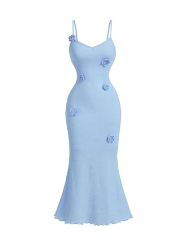 Image of SOLY HUX Women's Summer Cami Midi Dress Floral Appliques V Neck Spaghetti Strap Bodycon Dresses