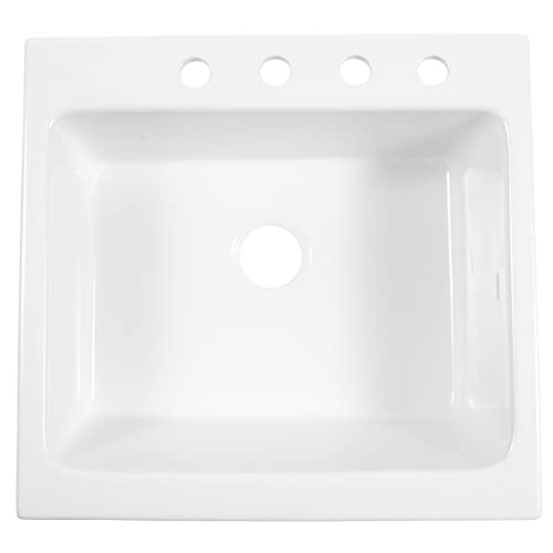 Parker Fireclay Quick-Fit Drop-In Farmhouse Kitchen Sink And Care Kit, 26" Crisp White Single Bowl With 4 Holes #TOP3
