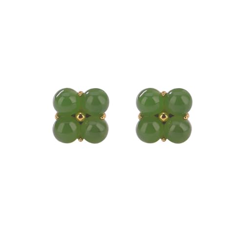 Boucles d'oreilles en jade vert trèfle quatre feuilles or