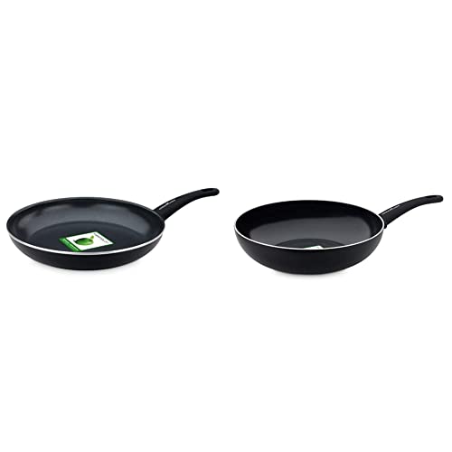 GreenChef Poêle à Frire Revêtement Antiadhésif Sain en Céramique, 30cm, Noir & Poêle Wok Revêtement Antiadhésif Sain en Céramique, 28cm / 3.6L, Noir Cover