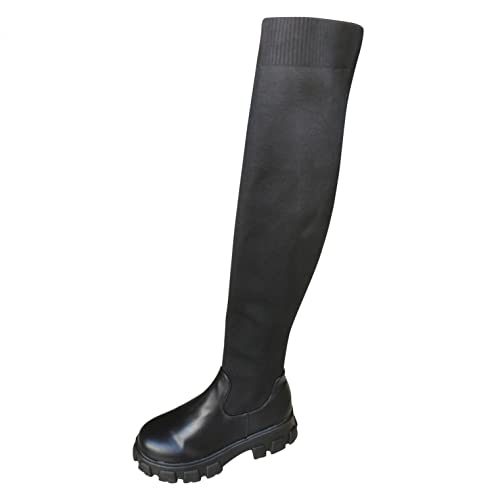 Doaegng Over Knee Boots For Women Wide Calf Plus Size Fashion Boot Block High Heel Side Zipper Booties Casual Cozy Winter Boots, A-Black #TOP2