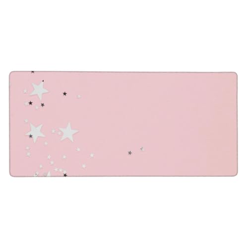 Tapis de souris grand format 40x90cm étoiles roses et blanches en caoutchouc