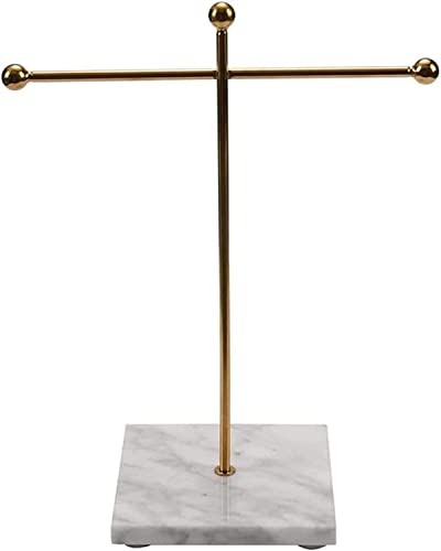 Złota półka do przechowywania z marmurową podstawą Nowoczesna biżuteria Naszyjnik pierścionek Kolczyki Metalowy stojak (jednokolorowy 10x23x19cm)