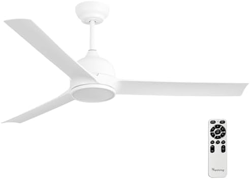52 Inch Modern Ceiling Fan With Light - 6 Speed Quiet DC Motor, Remote Control, Reversible, White & Gold
