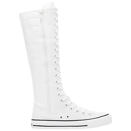Image of ANUFER Women Fashion Canvas Dance Boots Knee High Bicycling Boots Girls Fancy School Shoes