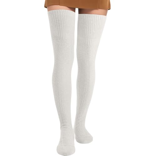 Pleneal Thigh High Socks for Women - Long Over Knee Socks Knee-High Boot Stockings Leg Warmers, White
