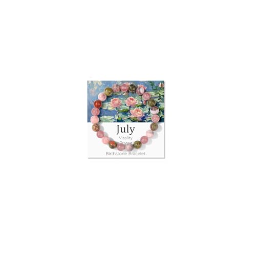 Risyfjew Birthstone Crystal Floral Bracelets for Women Men Colorful Stone July Bracelet for Women Reduce Anxiety Zodiac Month Bracelet Birthday Graduation Gifts