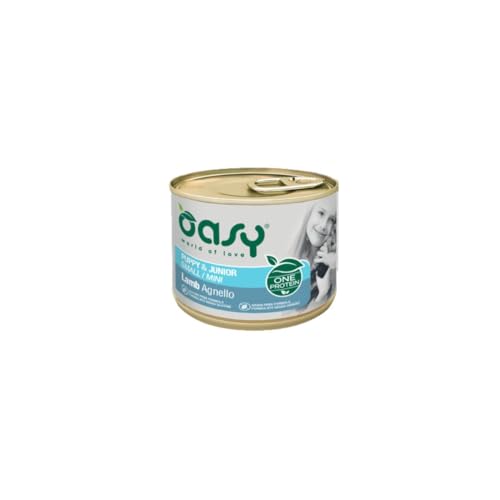 Oasy umido cane puppy monoproteico, alimento completo per cani cuccioli di taglia piccola (small) gusto AGNELLO | 6 scatolette da 200 grammi l’una.