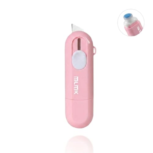[MiLifeStyle] 個人情報保護スタンプ 2in1 荷物開封カッター 修正液 宛名消し 住所消し ローラースタンプ 段ボールカッター 自動リバウンド 安全設計 速乾性 補充式 携帯便利 玄関 オフィス 学校用 (ピンク)（Amazon）