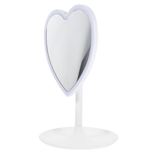 TOYANDONA Espejo de Maquillaje LED en Forma de Corazón Espejo Cosmético de Plástico Base para Escritorio Luz LED Inteligente para Maquillaje en Casa y Viaje Adecuado para Estudiantes