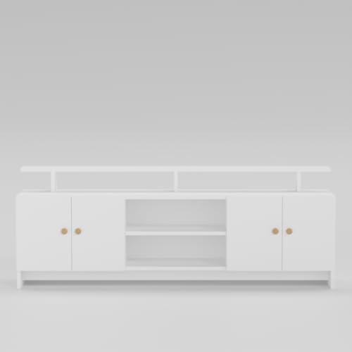Image of Ansicraft Modern TV Unit for Living Room | Wooden TV Cabinet with Open Shelf & Storage | Entertainment Unit | Assembly-DIY | Color-White