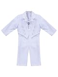 FEESHOW Jungen Anzug Festlich Gentleman Baby Kinderanzug Hochzeit Taufe Kommunions Outfit Schuluniform Jacke Mantel Und Hose Weiß U 86-92/18-24 Monate