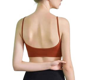 Davina Fashions Women's Fitness Bra Low Back deep Neck Backless Fashion Female Cropped top Pushup Bralette (Free-Size) (Free-Size(26-34 Bust-Size), Rust)