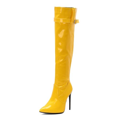 Bottes au-dessus du genou pour femme en cuir verni à talons hauts
