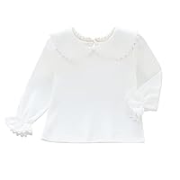 Baby Kinder Jungen Mädchen Baumwolle Langarmshirt Peter Pan Kragen Knopfverschluss Hinten Weich Atmungsaktiv T-Shirts Blusen - Einfarbig Weiß Herstellergr. 18M