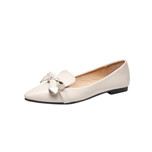 Elegant Pointed Toe Women's Ballet Flats, Comfortable Dressy Slip-On Walking Shoes with Bow Detail for Work and Casual Wear