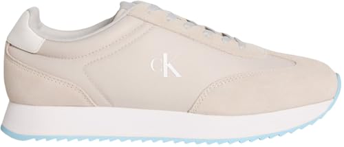 Calvin Klein Uomo Sneakers Running Retro Lace Up in Pelle, Beige (Oyster Mushroom/B White/Blue Fizz), 42