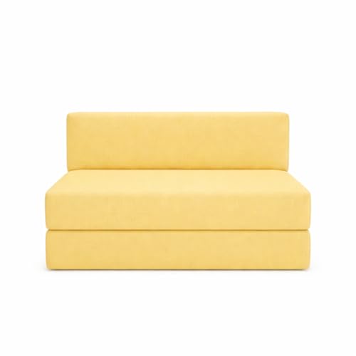 Image of Foldable One Seater Sofa Bed 3 x 6 Ft Jute Fabric Washable Cover Convertible Sofa Bed for Home & Office, Guest Room (Finish Color - Yellow - Pre-Assembled)